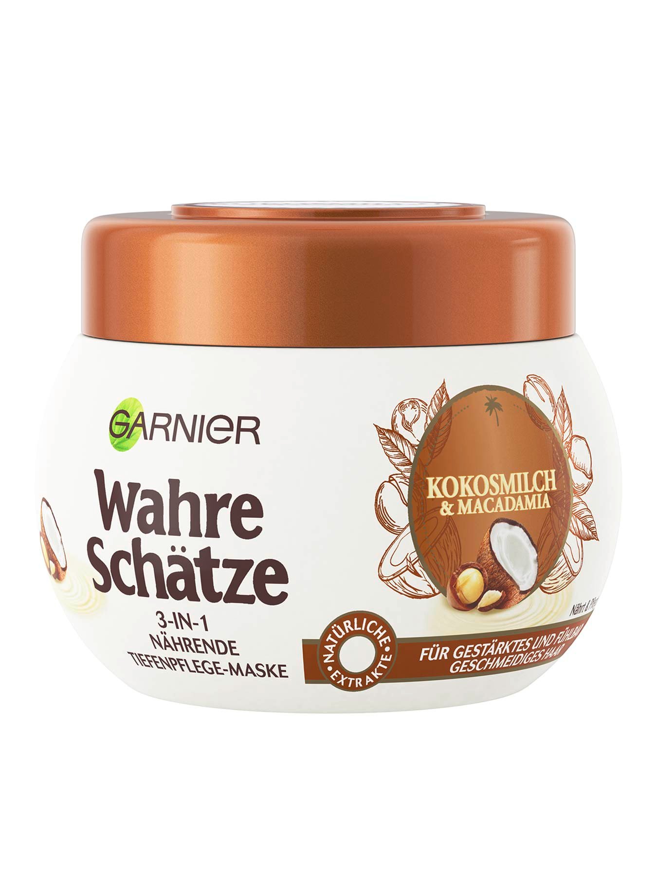 NaehrendeTiefenpflegeMaskeWahreSchaetzeKokosmilchMacadamia300mlVorderseiteGarnierDeutschland-gross